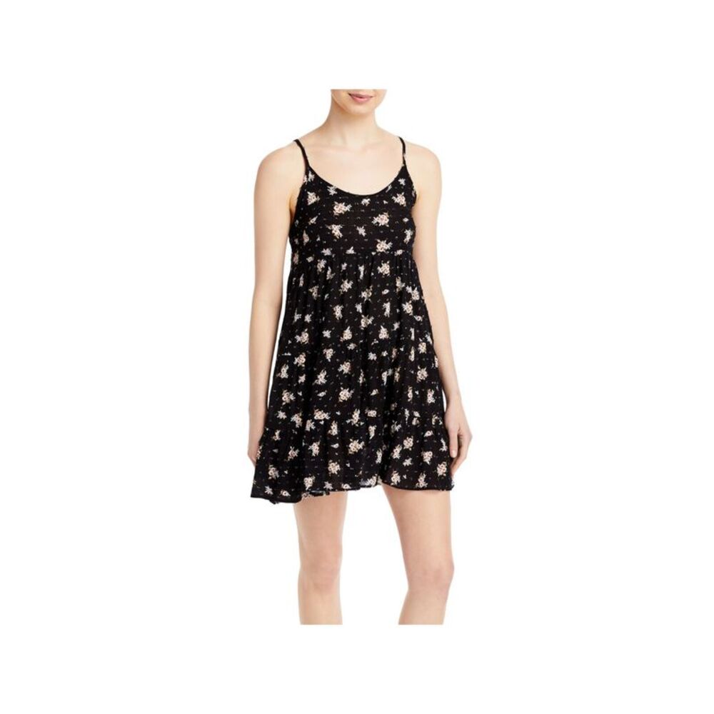 AVA & ESME Womens Black Spaghetti Strap Scoop Neck Short Baby Doll Dress XS